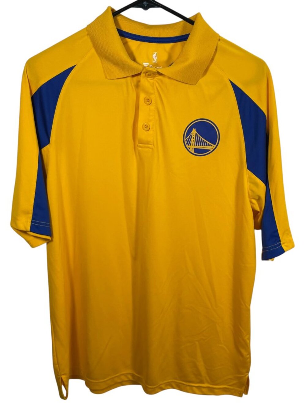 Golden State Warriors Fanatics Polo Shirt Mens Medium Basketball Gold Blue NBA